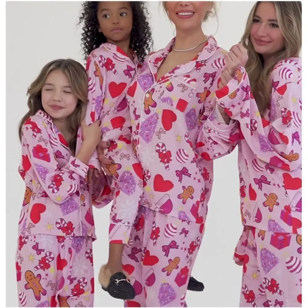 Lola + The Boys Girls Pink Christmas Silky Set Size 2